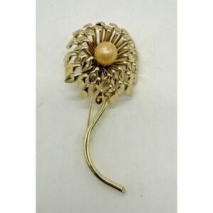 Vintage Emmons Gold Tone Flower Brooch Pin Faux Pearl 3 In Floral‎ Jewelry Grand